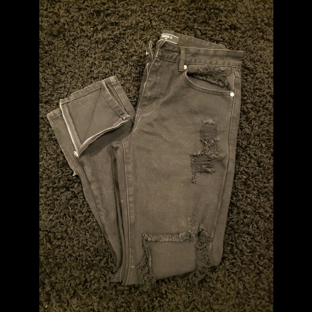 Mens Black F21 Distresswd Denim Jean's - Picture 3 of 3